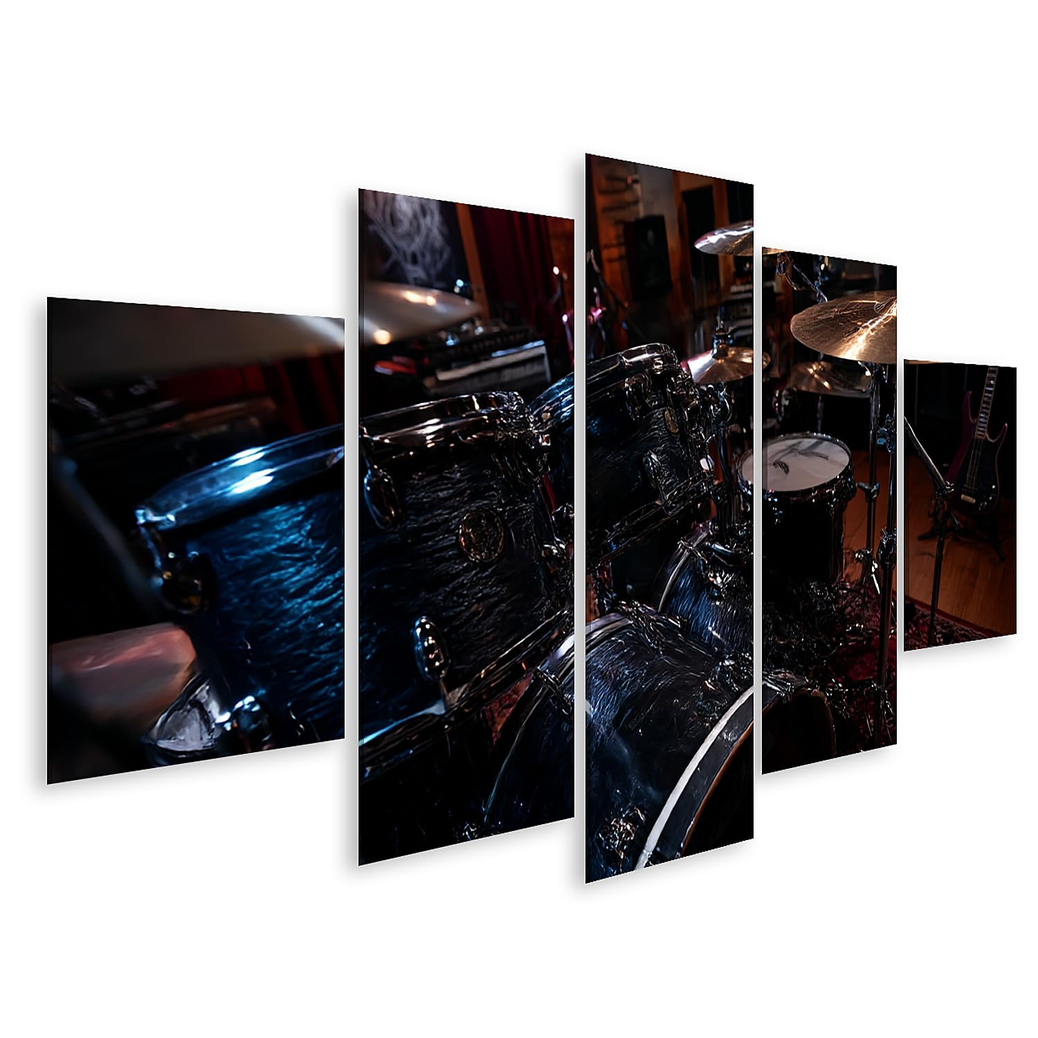 islandburner Cuadro sobre lienzo batería en estudio de música grabación detallada para amantes de la música – 5 piezas