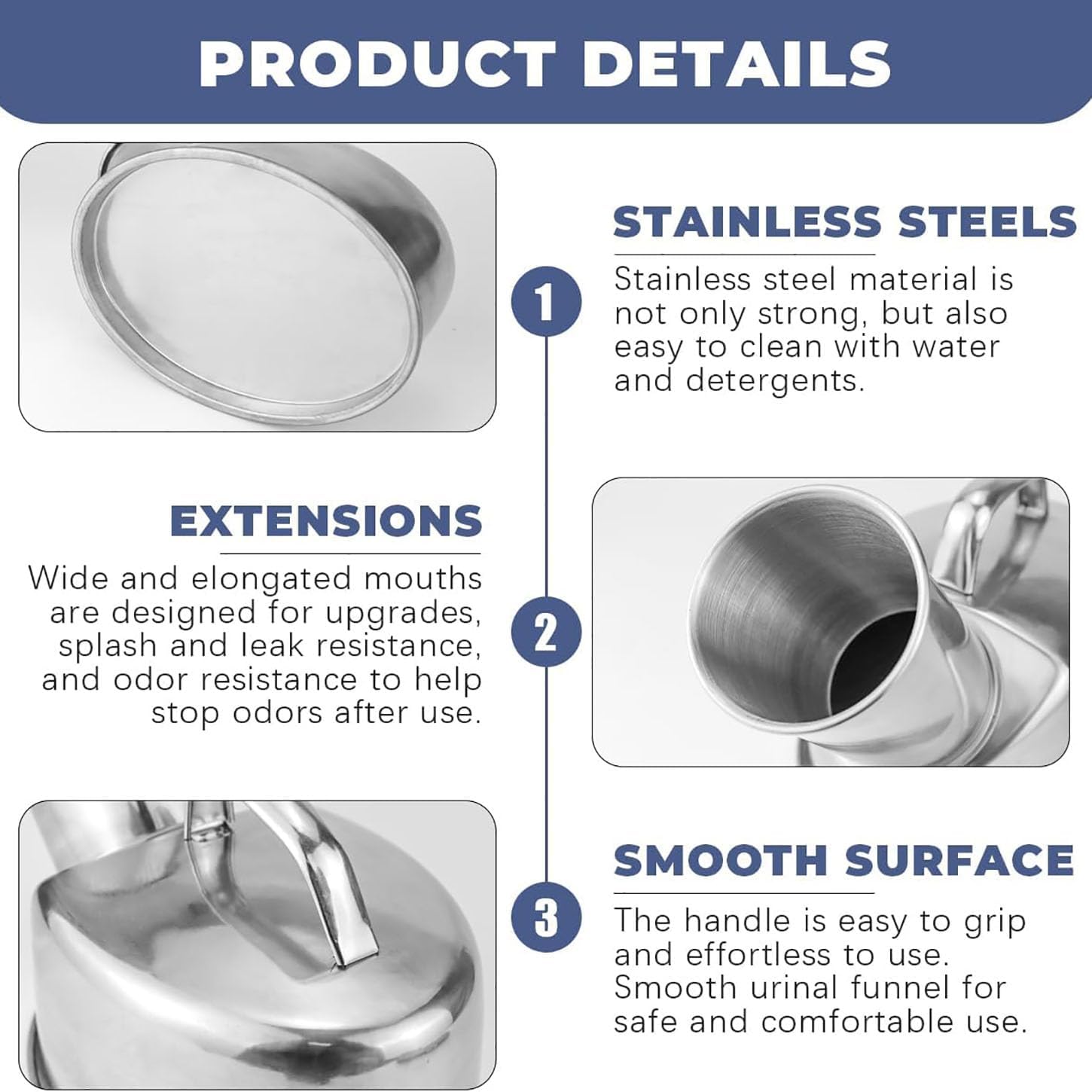 HAILM 1300Ml Wee Bottle for Men, Male Urine Bottles Non Spill, 304 Stainless Steel Pee Container, Elderly Children's Travel Toilet Lightweight for Incontinence, Elderly, Travel, Car Truckers