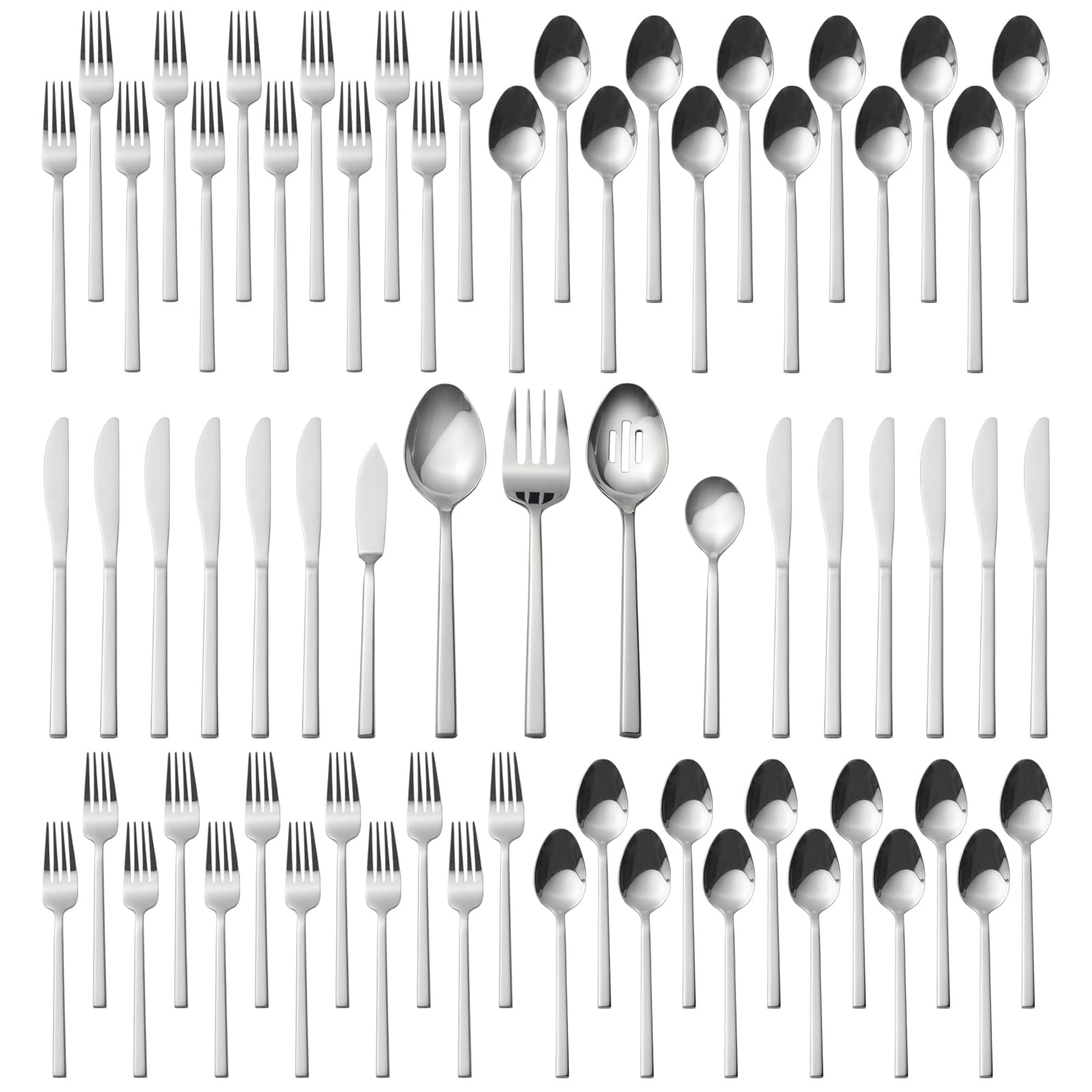 Cube 65-Piece Forged Stainless Steel Mirror Flatware Set for 12