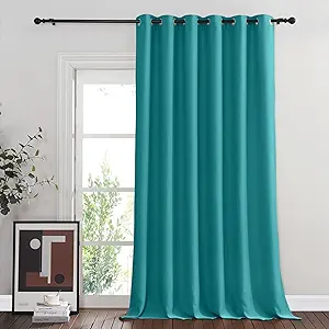 NICETOWN Blackout Peacock Teal Curtain for Sliding Door, Grommet Room Divider Curtain Wide Window Treatment Voice Reducing Thermal Drape for Bedroom/Living Room (1 Panel, W80 x L95)