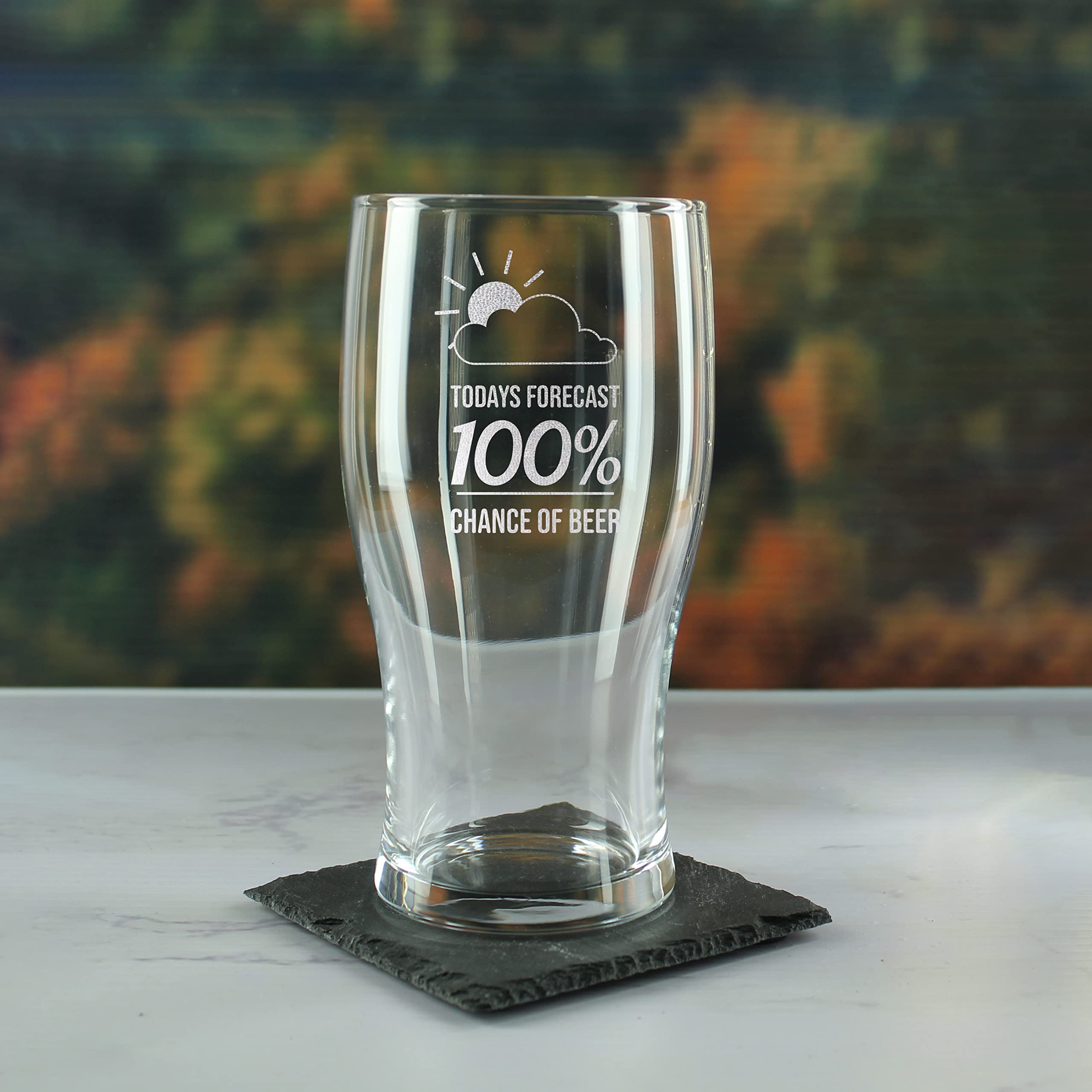 Verre à bière humoristique gravé, 100 % Chance of Beer, pinte de tulipe, peut contenir jusqu'à 568 ml, cadeau pour lui, papa, fête des pères, coffret cadeau, gravé au Royaume-Uni