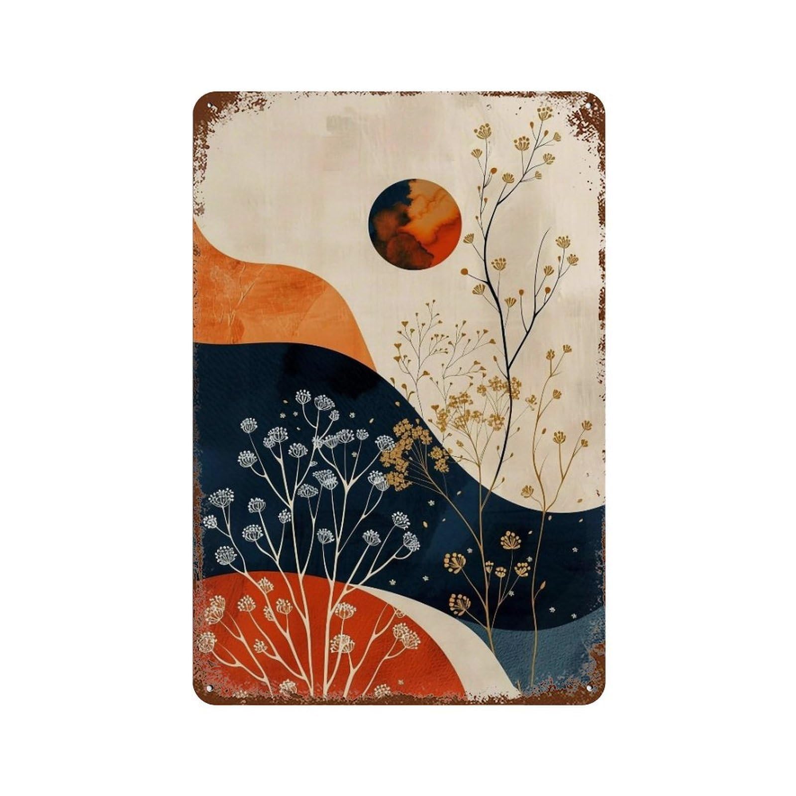 Wihyrtui Style Retro Soft Gradient Cosmic Wild Twig Pattern 04 Wall Retro Iron Metal Tin Sign Vintage Art Poster Modern Home Cofffee Club Art Bar Shop Decor 30X20cm