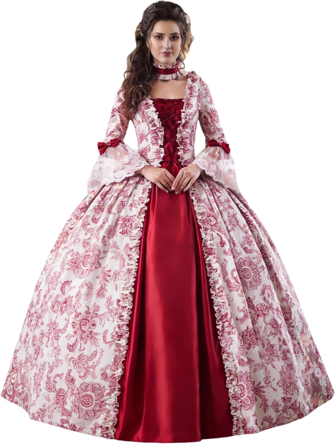 CountryWomen Medieval Renaissance Queen Arwen Christmas Holiday Dress Ball Gown Theatrical Cosplay Clothing(L, Red)