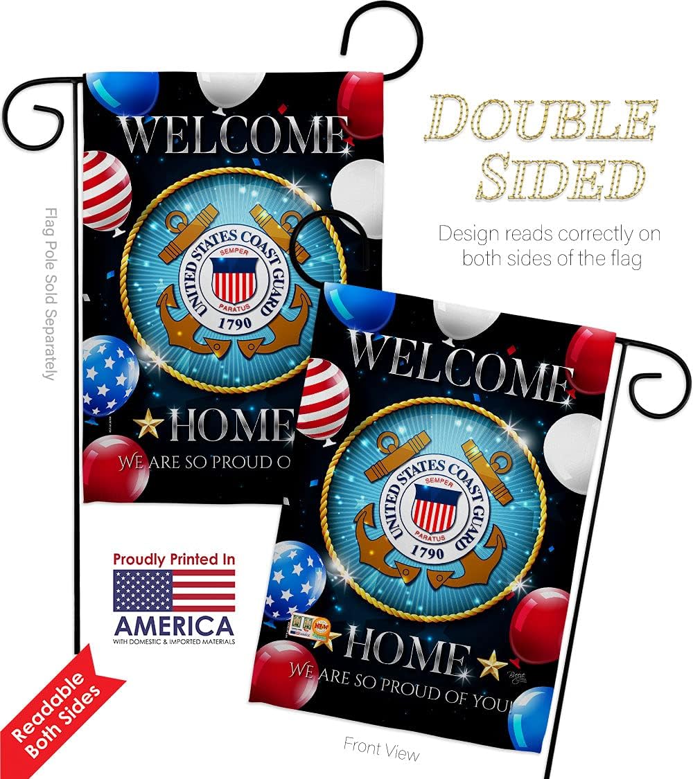 Welcome Home Coast Guard Garden Flag - 2pcs Pack Armed Forces USCG Semper Paratus United State American Military Veteran Retire Official - House Banner Small Yard Gift Double-Sided 13 X 18.5