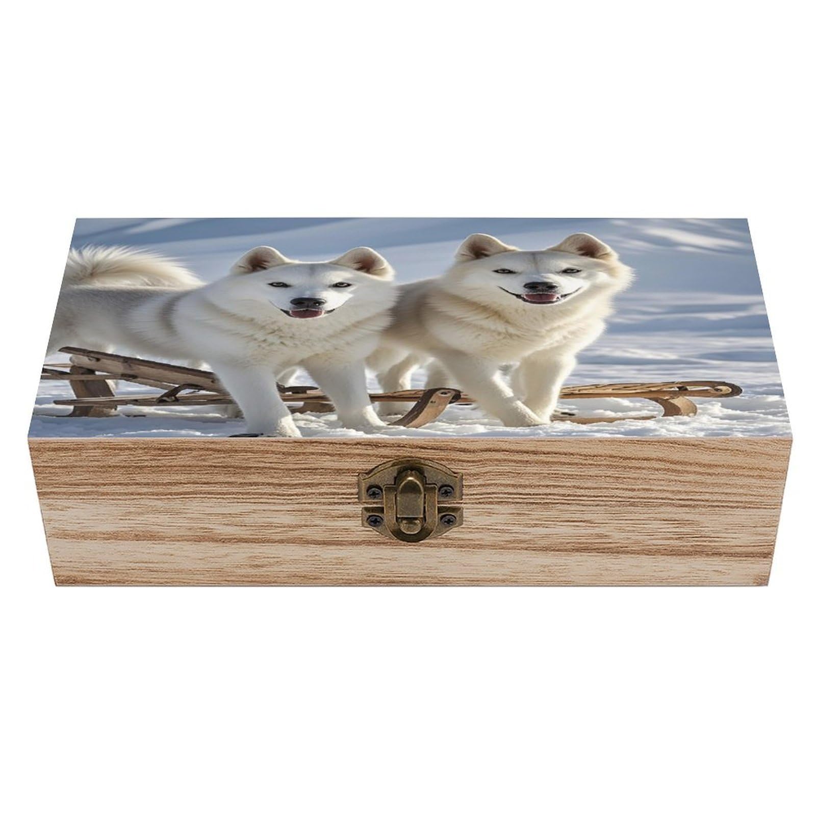FekiLoot Husky Dogs Wooden Jewelry Box Personalized Wood Keepsake Box Large Decorative Wooden Storage Boxes with Hinged Lid Rustic Style Wood Jewelry Organizer for Desk Home Office