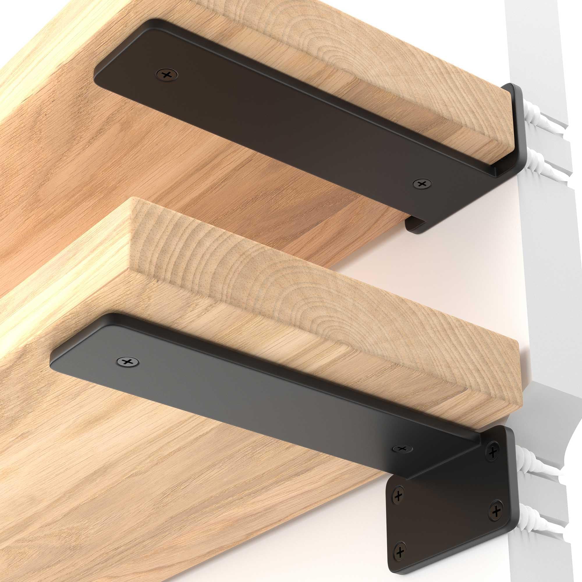 LEOPO6 inch 6 Pack Floating Shelf Brackets, 1/5” Thick Heavy Duty Rustic Industrial Shelf Bracket, Floating Hidden Metal Bracket