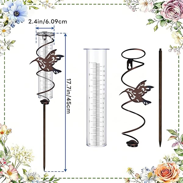 Jsleid Pluviomètre de Jardin en Verre, Pluviomètre Vintage, Pluviometre Exterieur Resistant Gel, Conception Colibri, avec des Graduations Claires, pour Jardin, Pelouse, Terrasse (Colibri) - 3
