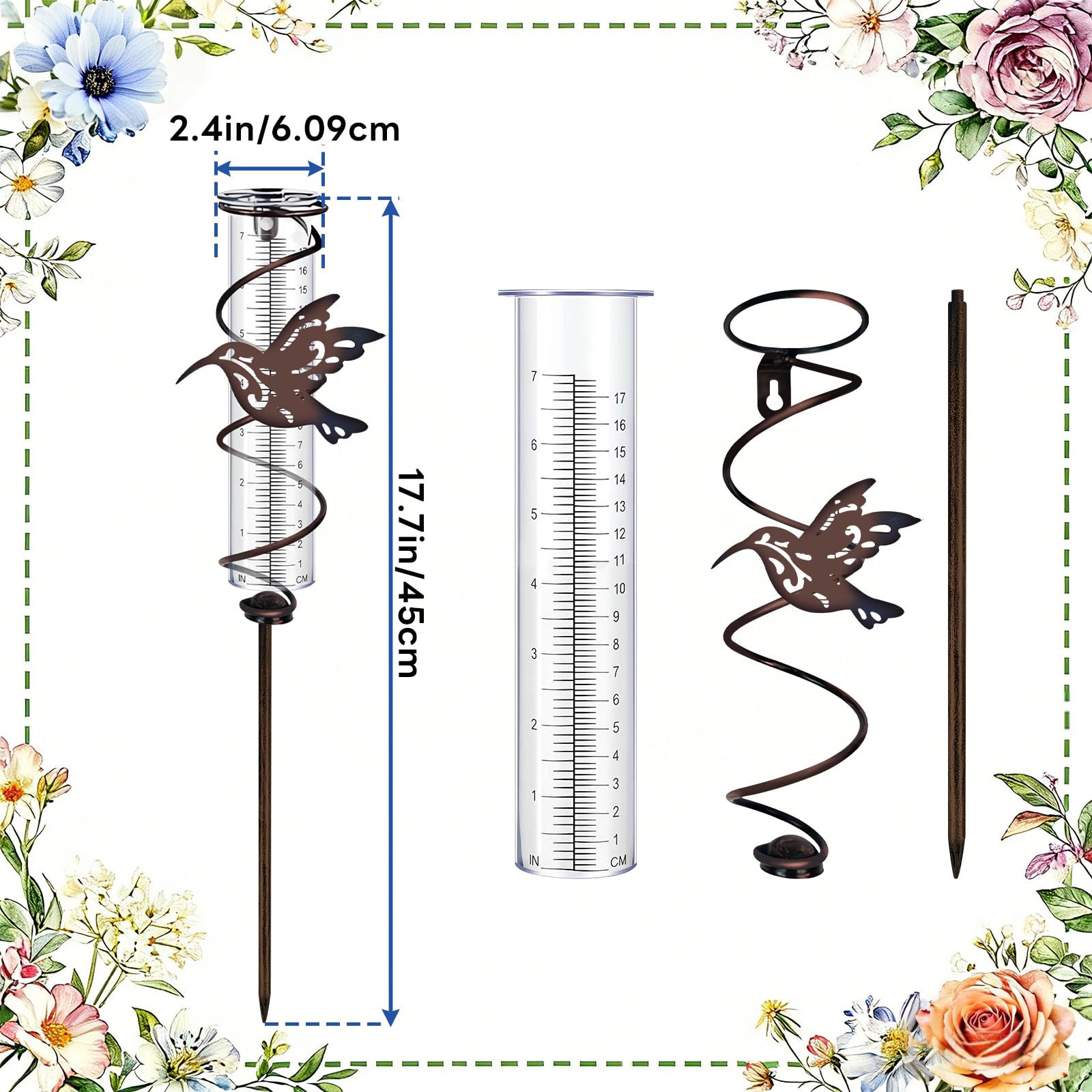 Jsleid Pluviomètre de Jardin en Verre, Pluviomètre Vintage, Pluviometre Exterieur Resistant Gel, Conception Colibri, avec des Graduations Claires, pour Jardin, Pelouse, Terrasse (Colibri) - 4