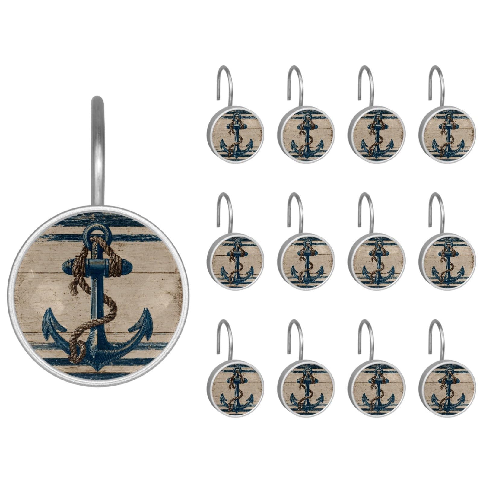 Anchor Decorative Shower Curtain Hooks Rings,Set of 12pcs Shower Curtain Hooks,Rustproof Decorative Shower Rings for Bathroom