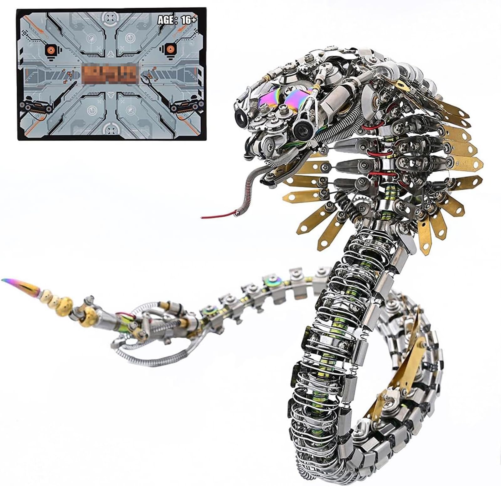 Metalowa układanka 3D Viper Cobra, mechaniczny model do samodzielnego montażu z diodami LED, idealny prezent na Boże Narodzenie i inne święta (1000 elementów)