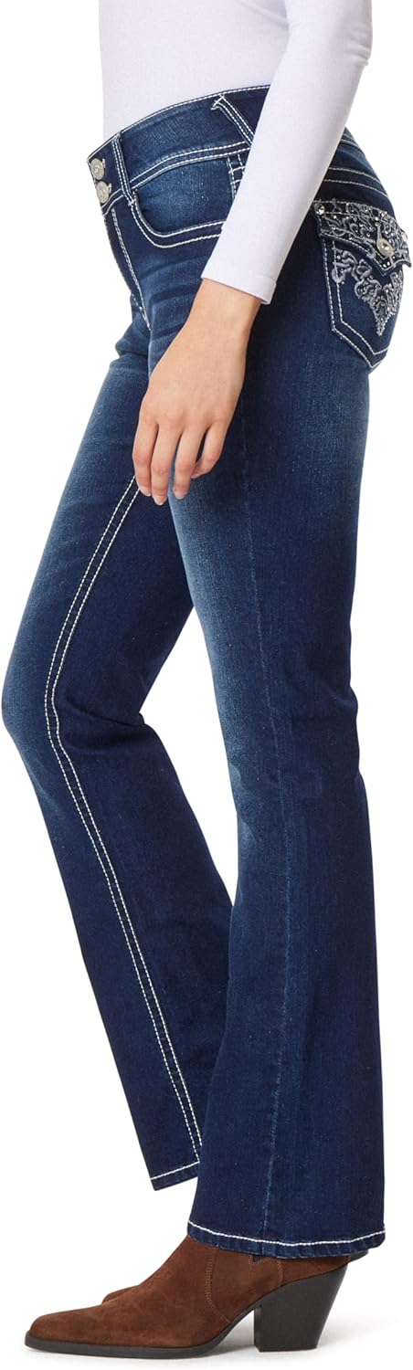 WallFlower Womens Luscious Curvy Bootcut Mid-Rise Bling Insta Stretch Juniors Jeans (Standard and Plus)