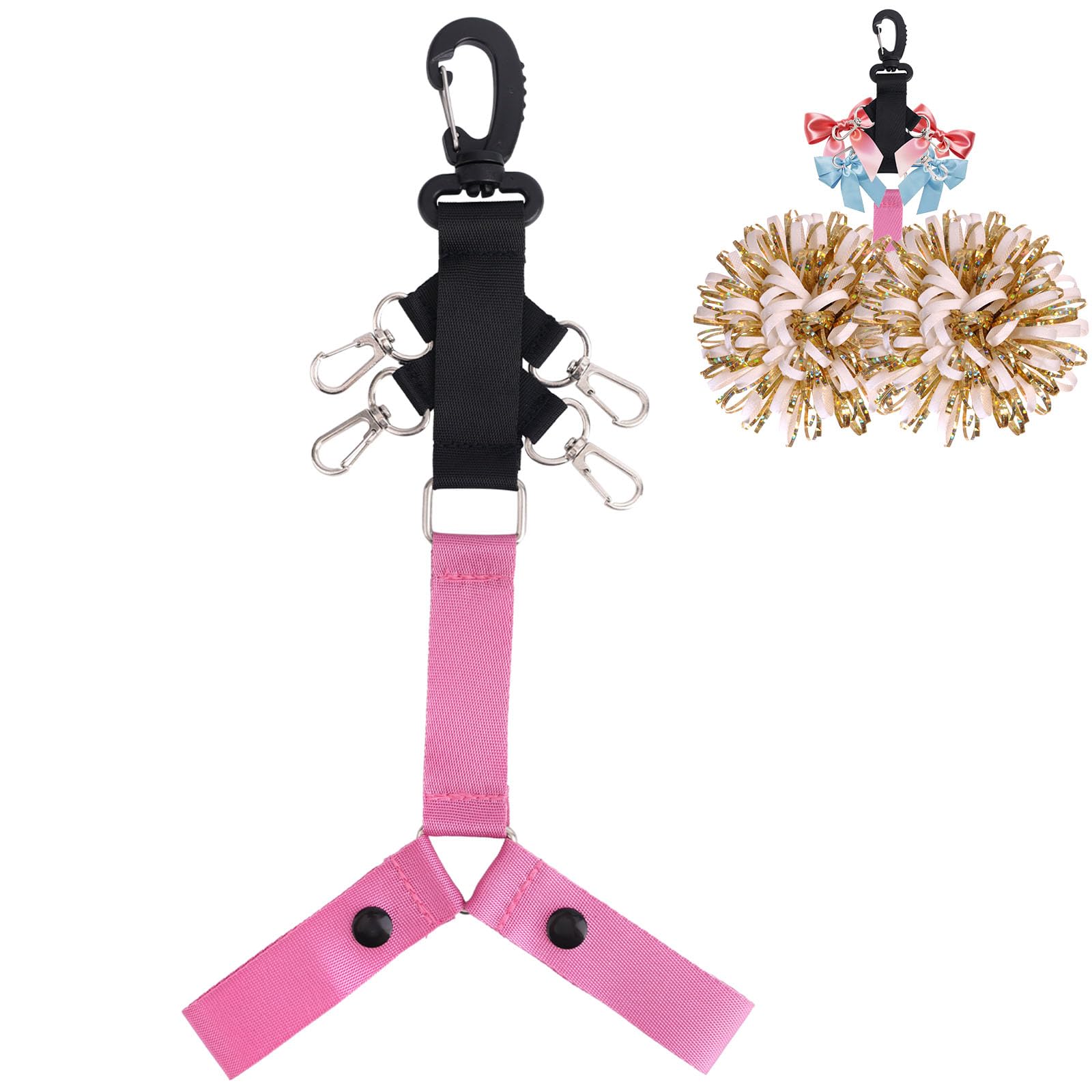 2pcs 2-in-1 Pom Pom Holder for Cheerleader Backpack, Dual Purpose Adjustable Backpack Straps Accessories for Hanging Pompoms Cheer Bows Cheerleading Essentials