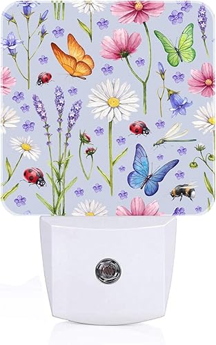 Luz nocturna de mariposas de flores silvestres e insectos, enchufable a la pared para niños y niñas, lámpara decorativa cuadrada de luz nocturna 0.5 disponible en Yaxa Colombia