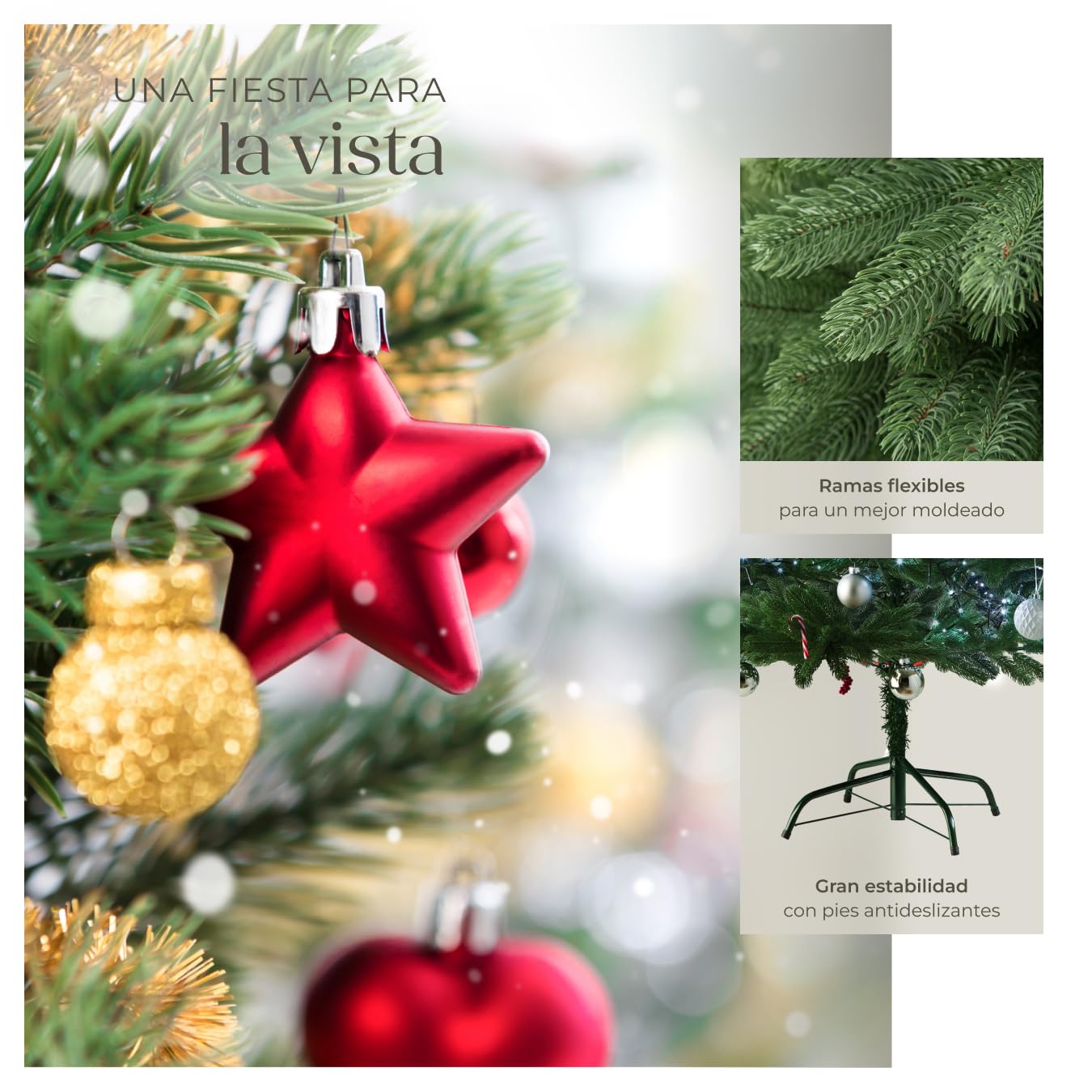tectake® Árbol de Navidad Artificial con Soporte Metálico Plegable y Topes, Abeto Navidad con Ramas Flexibles para Adornos Navidad, Frondoso, Fácil Montaje y Almacenamiento, 180cm. y 742 Ramas, Verde