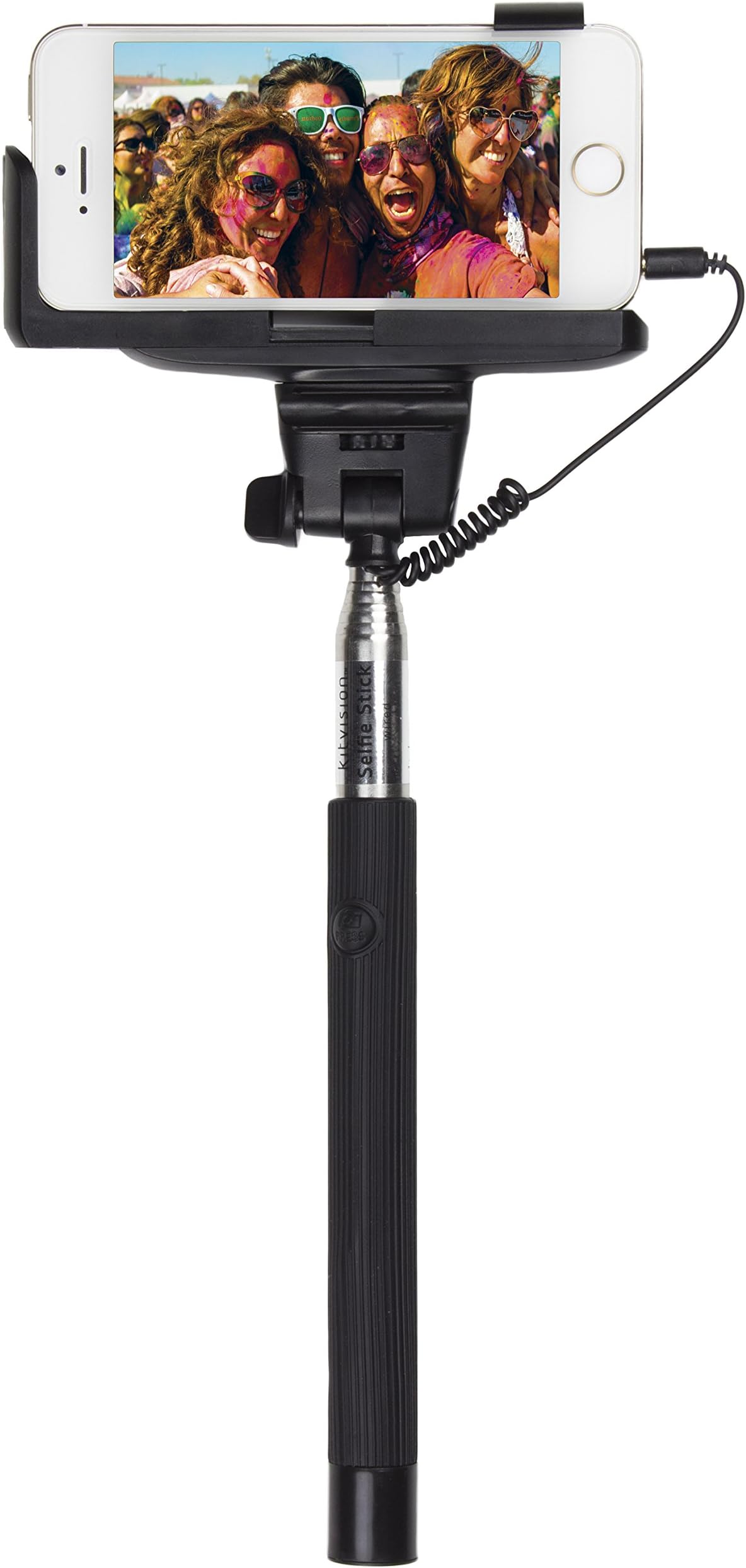 Kitvision Lightweight Extendable Telescopic Handheld Wired Selfie Stick Pole/Monopod (Extends to 100cm) with Built-In Remote and Phone Holder Compatible with Android and iOS Smartphones, Cameras and Action Cameras - Black