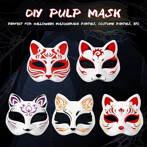 Miniatura 3 de SUPVOX 5 máscaras pintables de cara de gato, pulpa de papel en blanco para Halloween, mascarada, fiesta de cosplay, se adapta para diversión