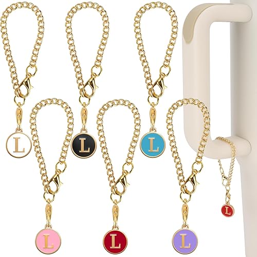 RASIEYA 6 piezas de dijes de letras L para vasos con asa, 6 colores de identificación con nombre inicial, juego de decoración personalizada para