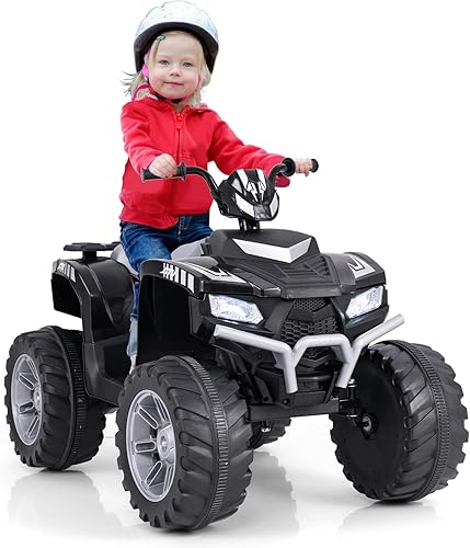 Miniatura 9 de HONEY JOY ATV para niños de 24 V, 4 ruedas, juguete de ATV para niños grandes, luces LED, velocidad altabaja, neumáticos con pisadas, música,