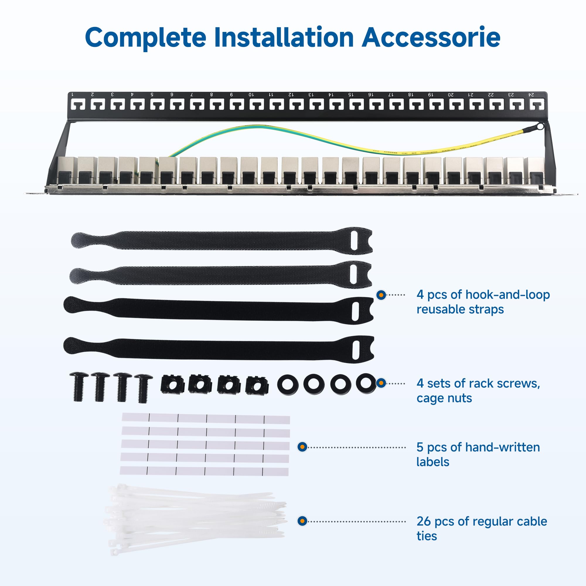 Cable Matters Pannello patch Ethernet Cat6A 1U da 48,9 cm a 24 porte 10 Gbps con Keystone in linea e barra di gestione dei cavi, pannello patch di rete per montaggio a rack o a parete / Patch Panel