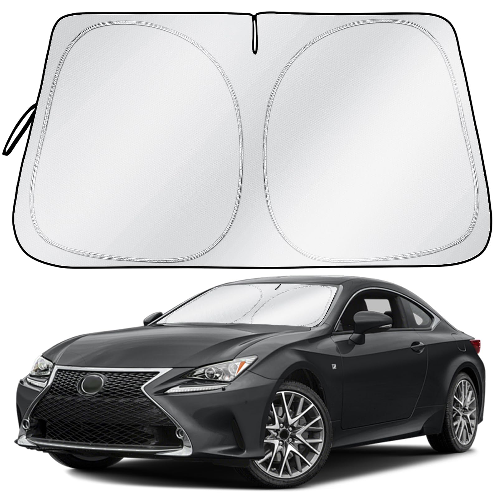 Windshield Sun Shade - Car Sun Shade with Storage Pouch, Foldable Sun Shade for Car Window Reflect UV Sun and Heat Fits Small Sedans, Mini SUVs, ect.-Large