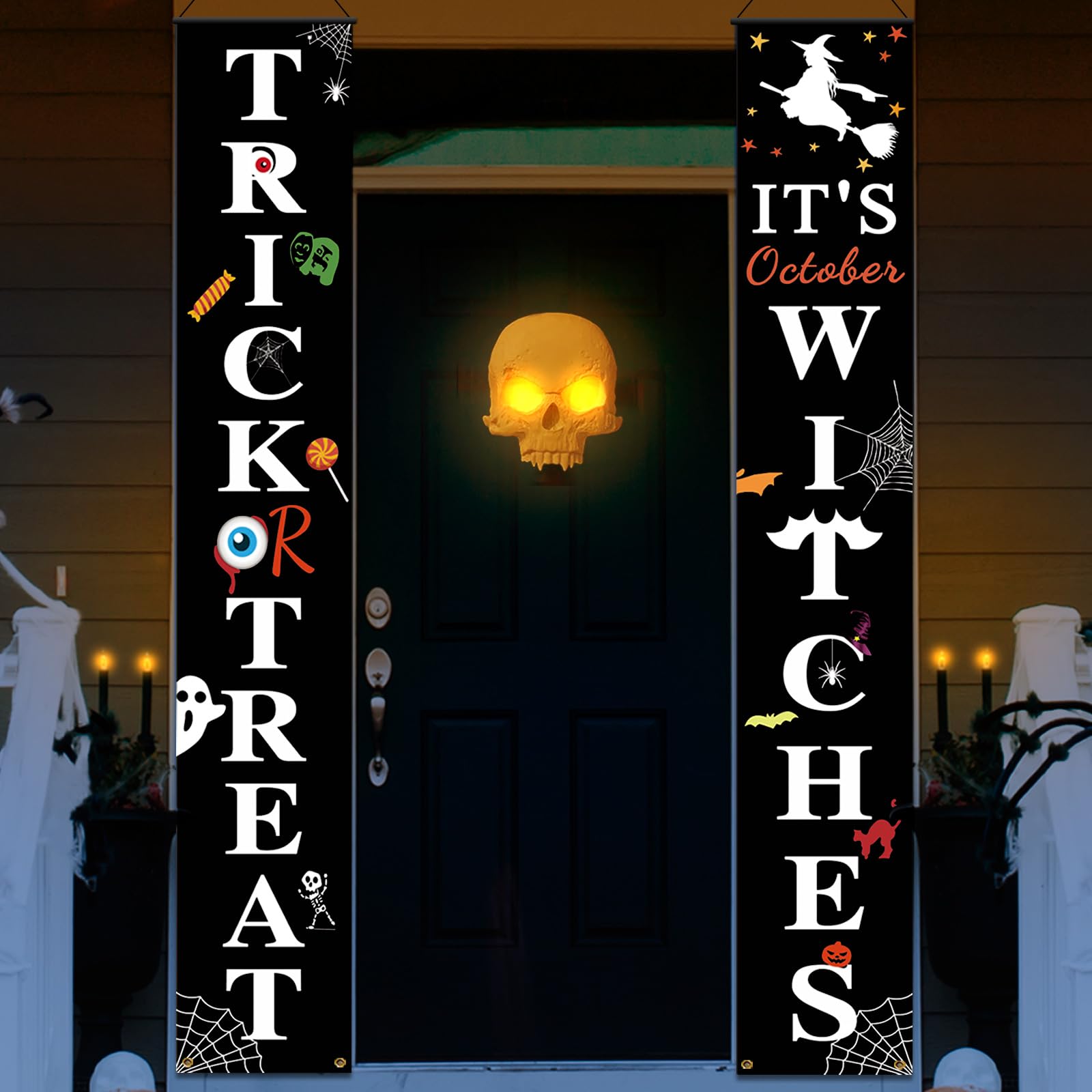iPartycool Halloween Decorations Outdoor, Trick or Treat & It's October Witches Front Porch Banners for Halloween Porch Decor,Fall Decor,Halloween Decorations Indoor