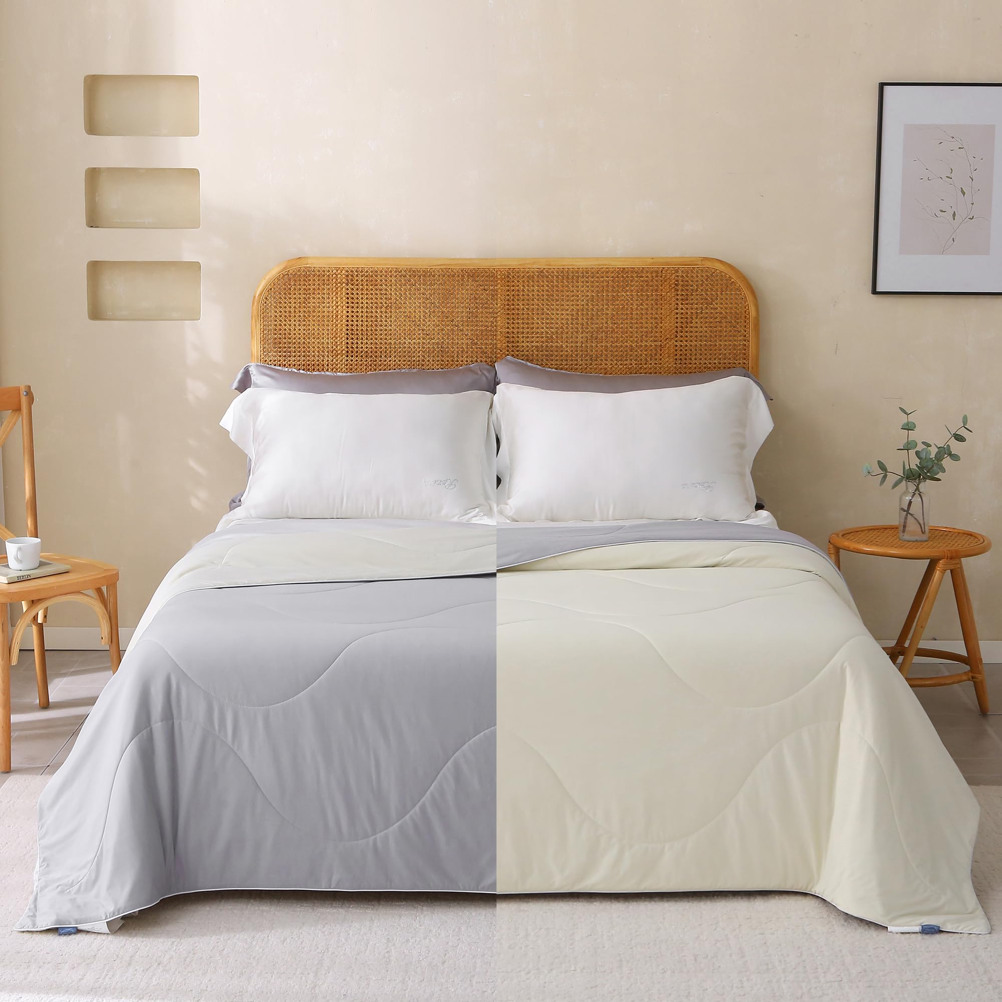 Dafinner Sommerdecke leicht Kühldecke Q-Max > 0,4 | Grey Beige 150×200cm | Luftige Bettdecke ohne Bezug | Oeko-Tex | Füllung 100% Wildseide | Kühlende Decke für heiße Schläfer