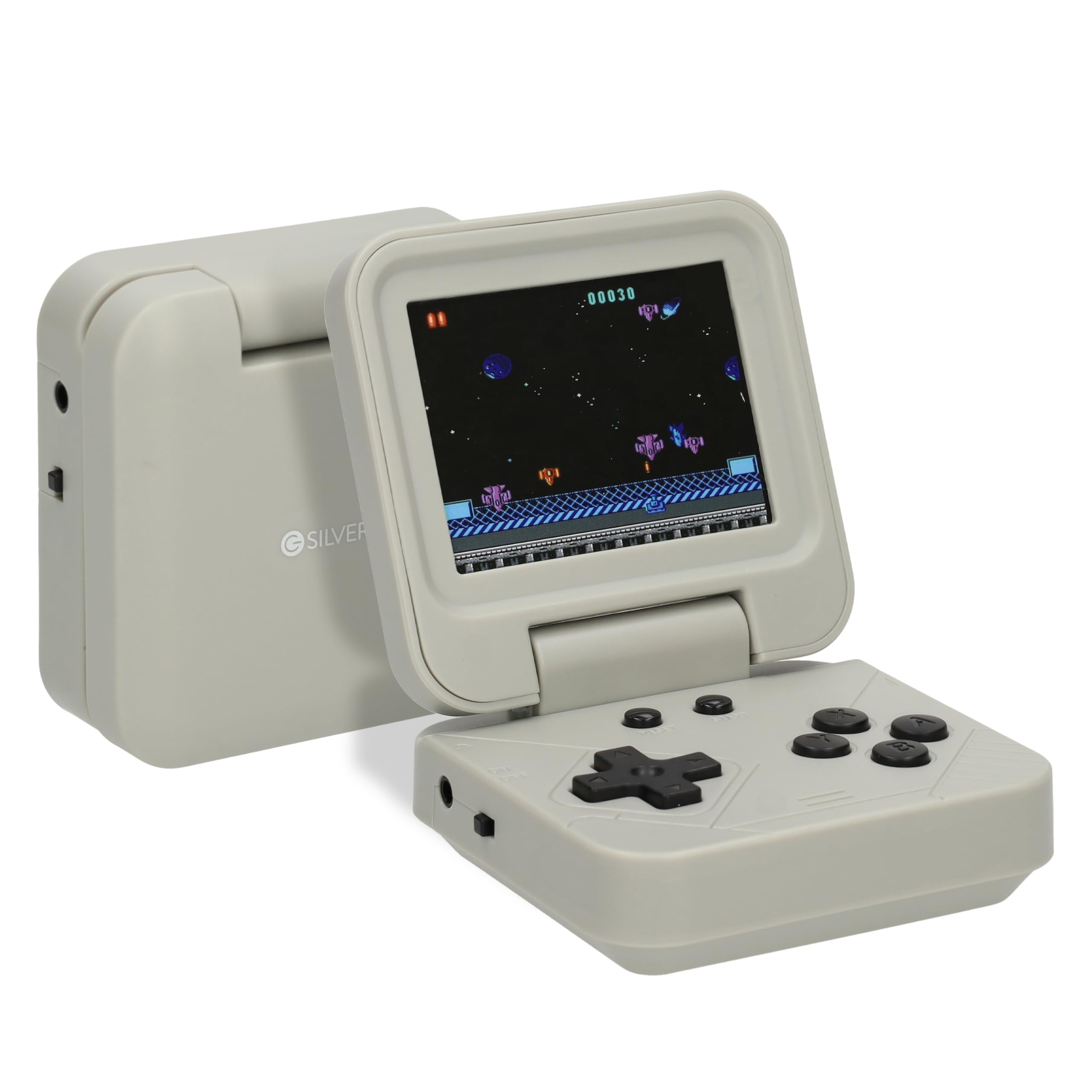 Silvergear® Console de Jeux Portable Pliable Grise | 240 Jeux Rétro Classiques | Design Retro Game Console | Écran Couleur 2,8 Pouces | Compacte et Facile à Emporter