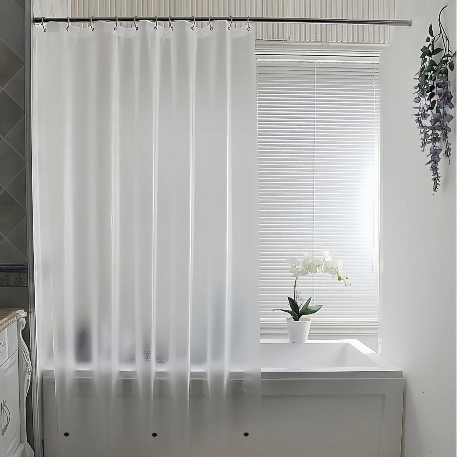 GBYcLyw Short Silky Frosted Shower Curtain Liner 60 Inch Length Peva Plastic Waterproof Bathroom Shower Curtain Sets with Bottom Magnets Metal Hooks