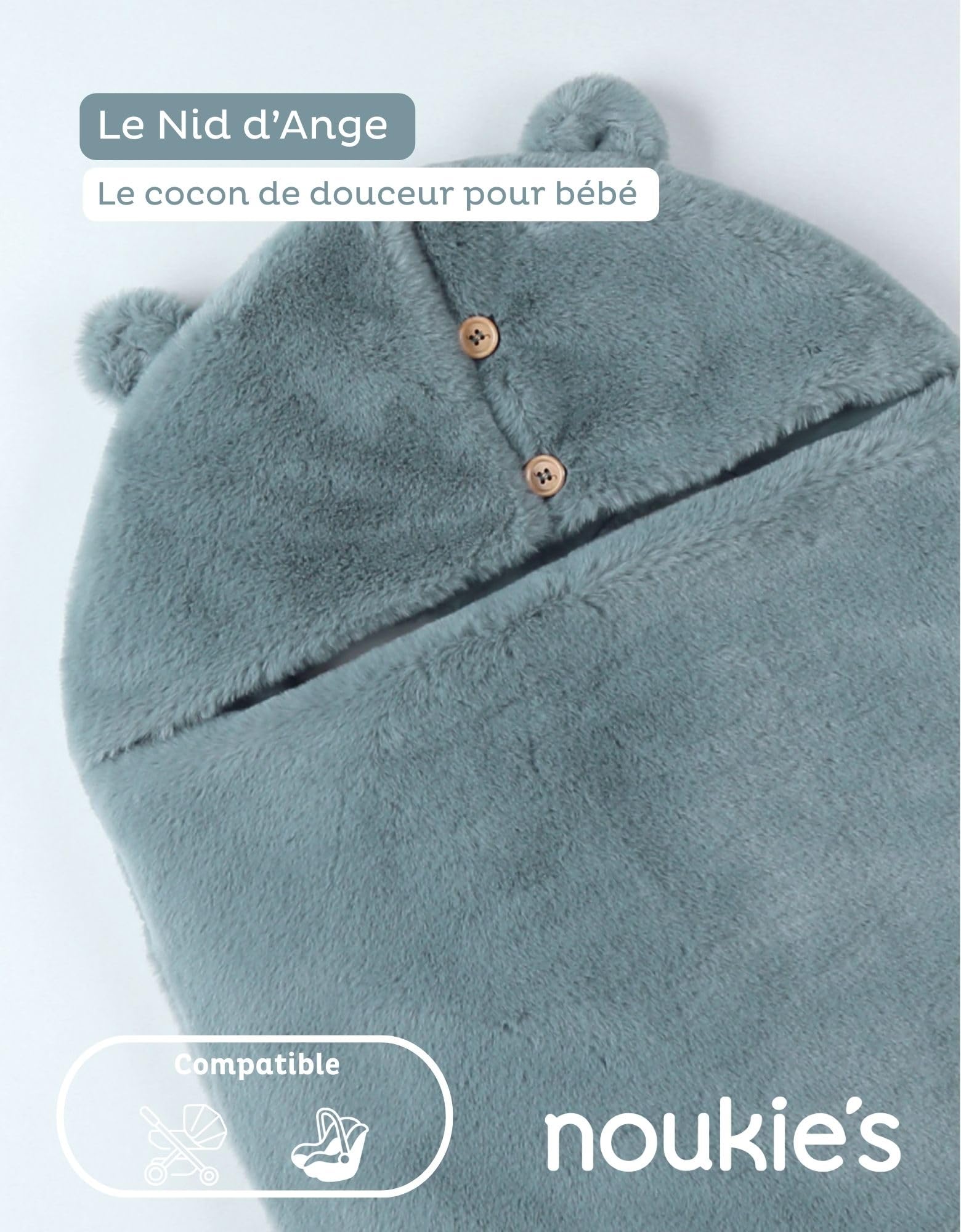 NOUKIE'S - Nid d'ange - Groloudoux - Bleu - Mix & Match - Pour siège auto, Poussette