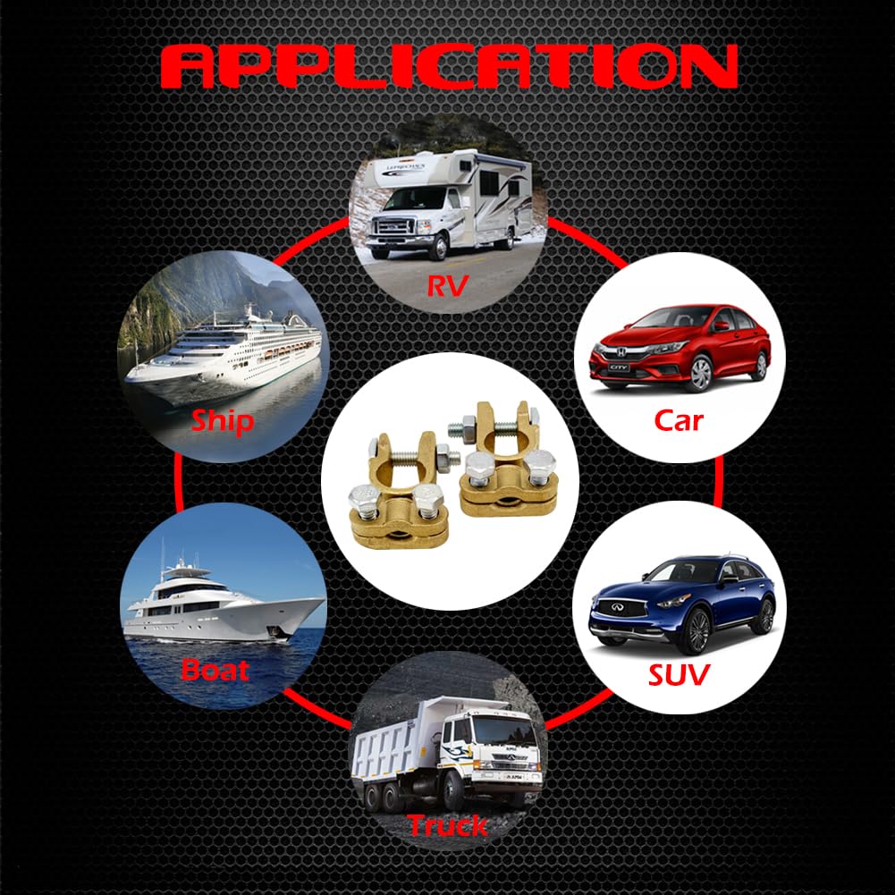 Ampper Brass Battery Terminals Connectors Clamps, Top Post Battery Terminal Protector Set per Veicoli marini Auto Barca RV (1 Coppia)