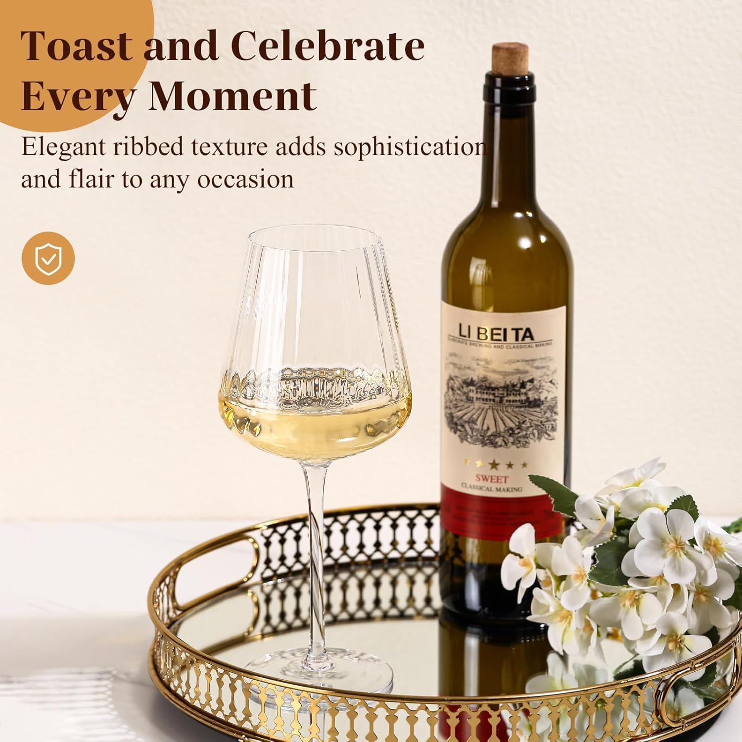 Ribbed Wine Glasses Set of 4-20oz Hand-Blown Fluted Glassware, Lead-Free Crystal Vintage Ripple Texture Red Wine Glasses, Perfect Gifts for Weddings, Birthday, Special Occasions - Image 3