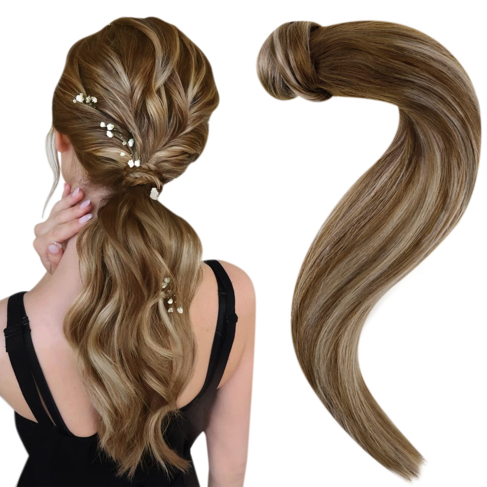 EasyouthWire Hair Extensions Remy 16 Inch Color Middle Brown 80g Per Package Hair Extensions On Fish Wire No Glue Hair Extensions Halo Real Hair Extensions