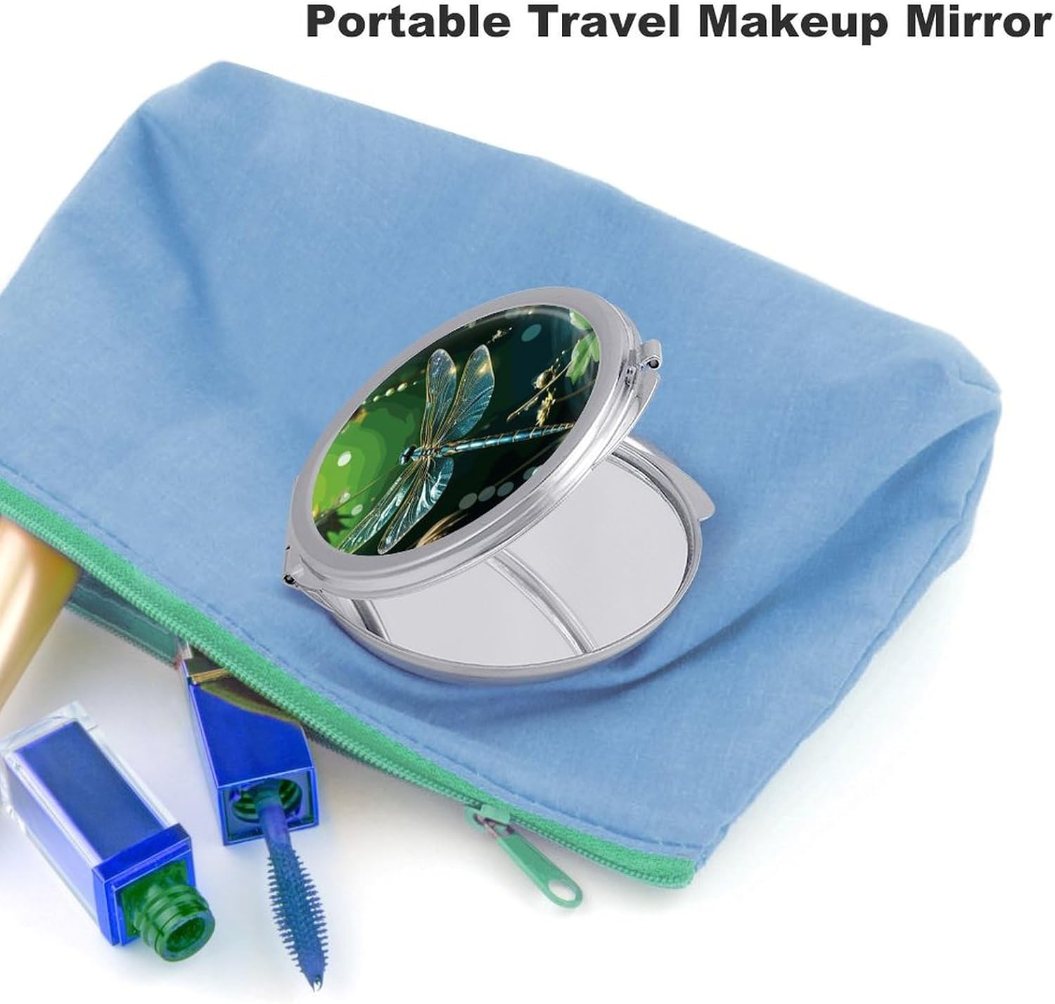 Dragonfly Green Portable Makeup Mirror, Sided Travel Hand Mirror Mini Folding Mirror for Precise Makeup Women Daily Use