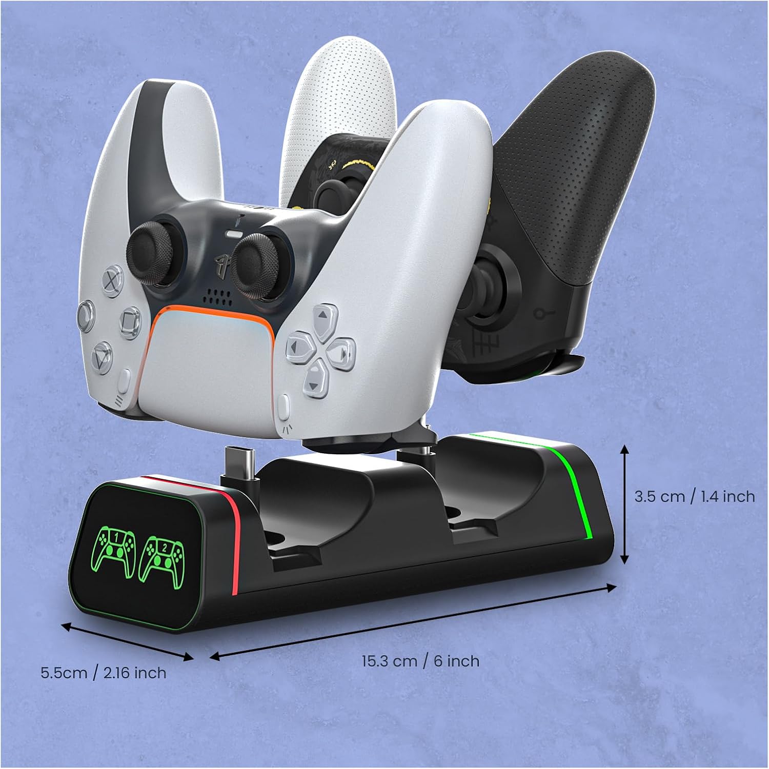 Controller Charging Dock for Switch Pro & Switch 2 Pro Controller, PS5 Controller, Xbox Series X|S & Elite 2, 2-Port LED Charging Station (Not for PowerA/3rd-Party Pro), 5V2A Recommended