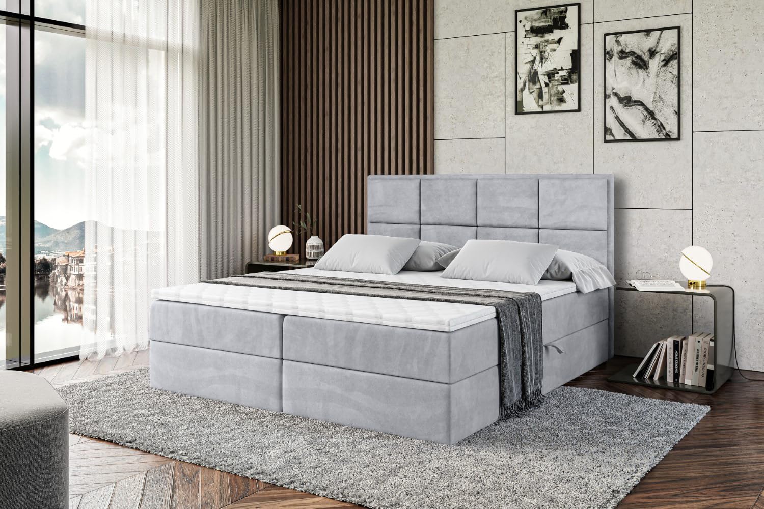 ALTDECOR Boxspringbett mit H3-Matratze NOVA - 180x200 - Grau | Lattenrost, Topper, Boxspringbett mit Bettkasten, Bett mit Stauraum, Doppelbett, Polsterbett