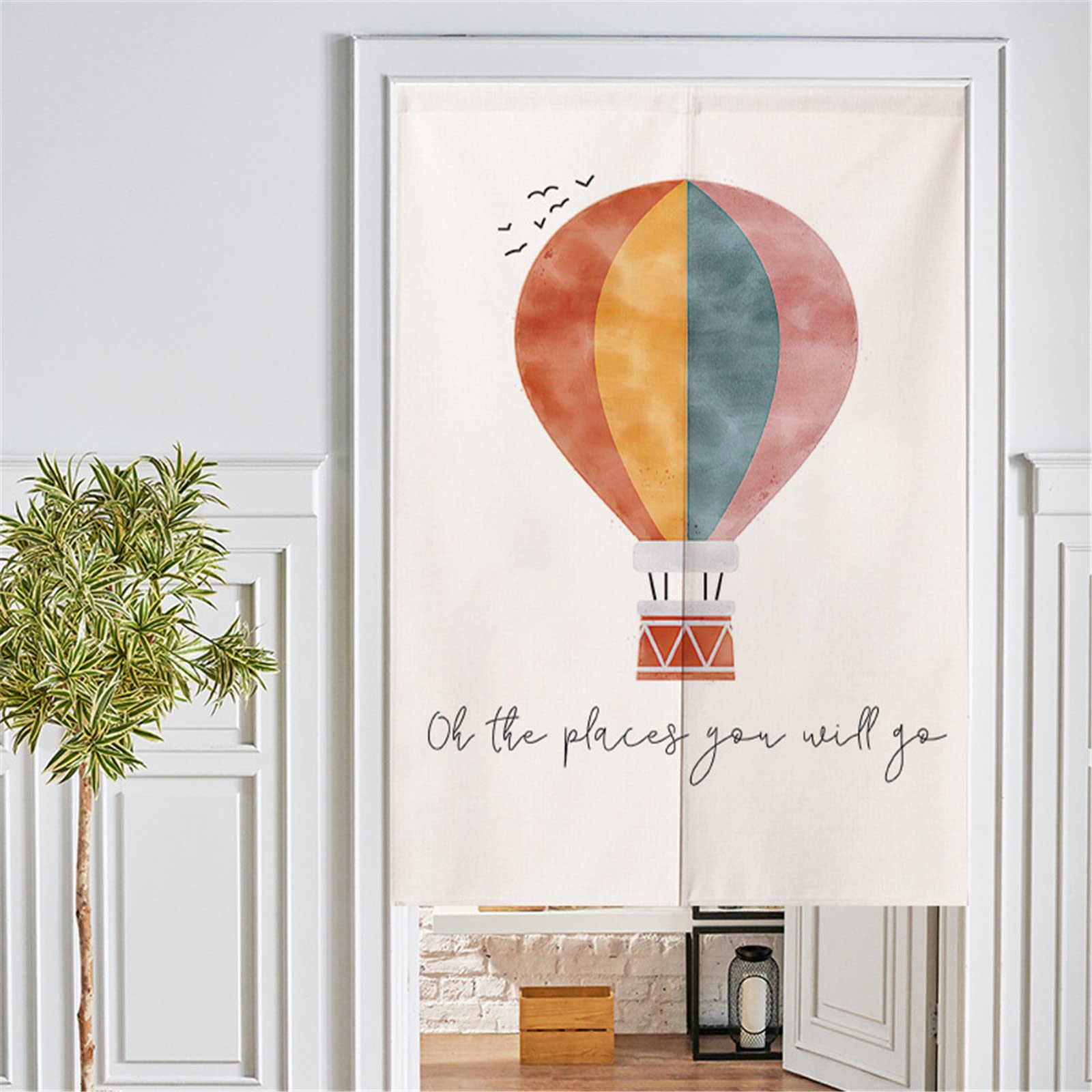 Surwin Japanese Noren Doorway Curtain Cotton Linen Artistic Style Door Curtain Window Treatment Tapestry for Kitchen Bistro Partition Shading Home Decorative (85x90cm,Hot air balloon)