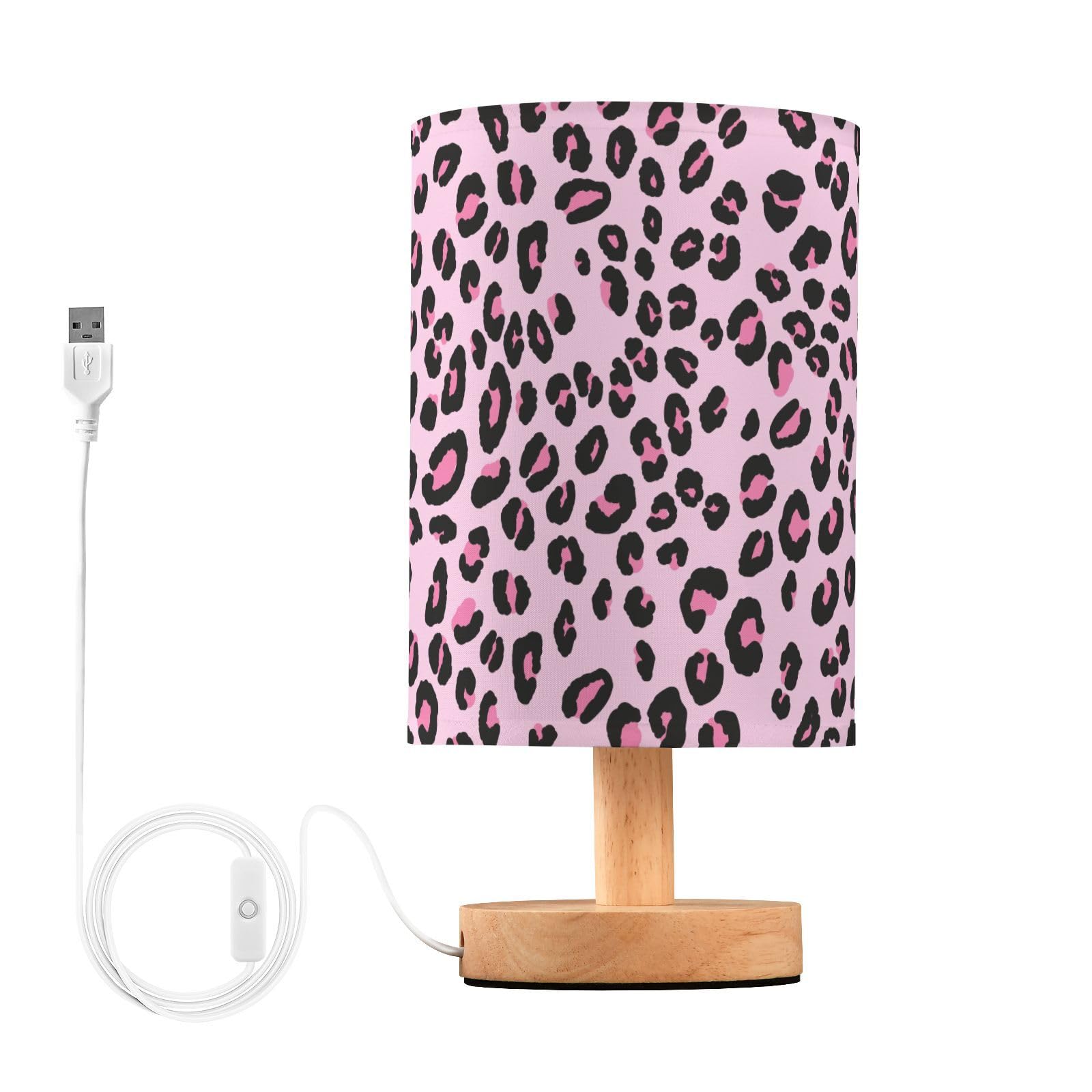Mnsruu Bedside Table Lamp Leopard Print Cheetah Pink Bedside Lamps LED Light Desk Lamp Fabric Shade Small Lamp for Bedroom Living Room (Bulb Included)