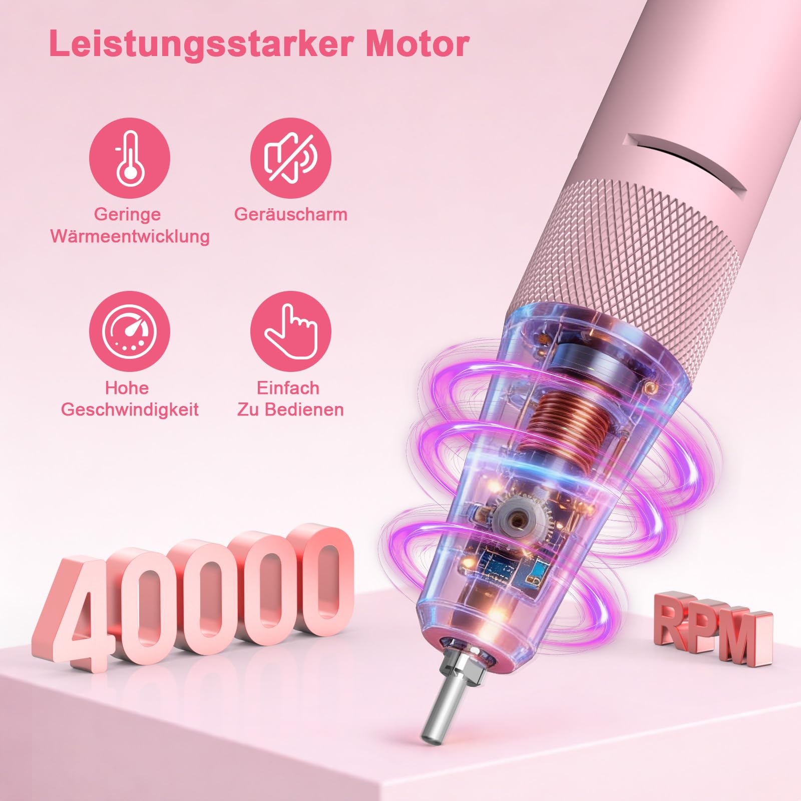 SURFOU Frezarka do paznokci 40 000 obr./min, elektryczny pilnik do paznokci, bezprzewodowy, z akumulatorem 4000 mAh, wyświetlacz LCD, cichy i niski poziom wibracji, bezstopniowa regulacja, do paznokci