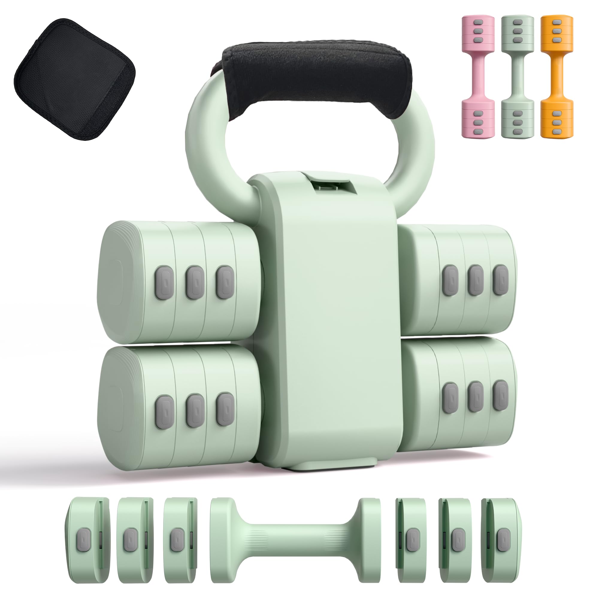 Ensemble d'haltères réglables 2 en 1 pour femme – 4 niveaux (1 kg à 5,5 kg) – Poids de gym à domicile pour femmes à la maison – Haltères de fitness