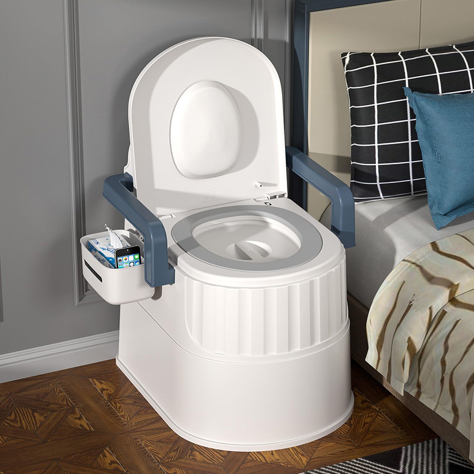 Inodoro móvil para Ancianos, Inodoro en Cuclillas para Dormitorio, Inodoro portátil para Acampar, con 2 cuñas para Adultos, Ancianos y Embarazadas,White