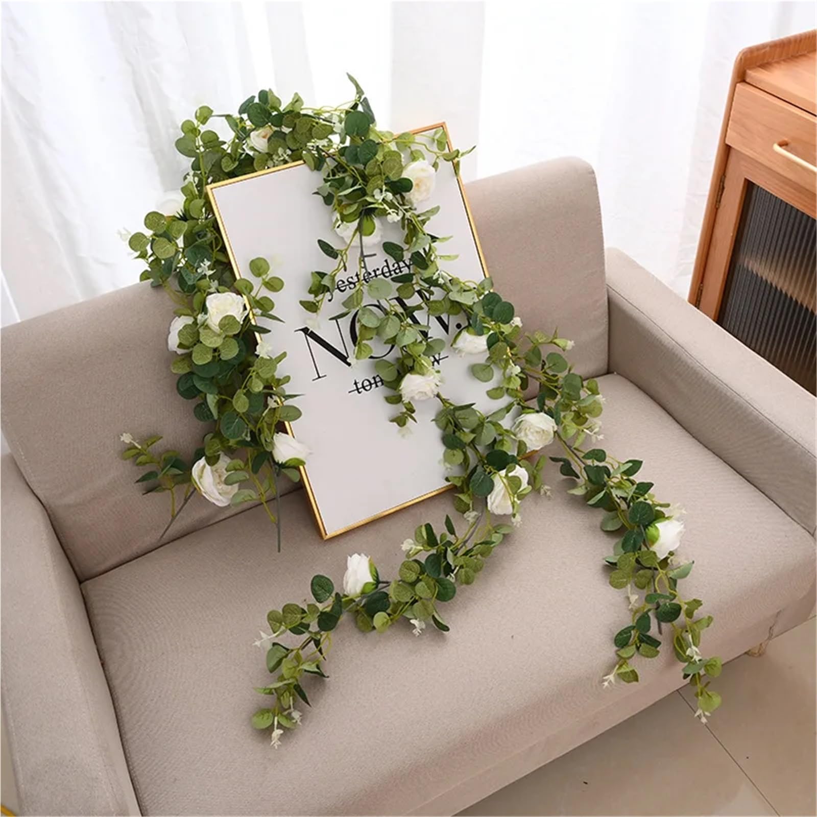 KüNstliche Rosenranke Mit BläTtern 1 stücke Künstliche Blumen Girlande Vintage Gefälschte Blume Pfingstrose Rose Vine Greenery Dekorative Wand Hochzeit Hängen Dekor