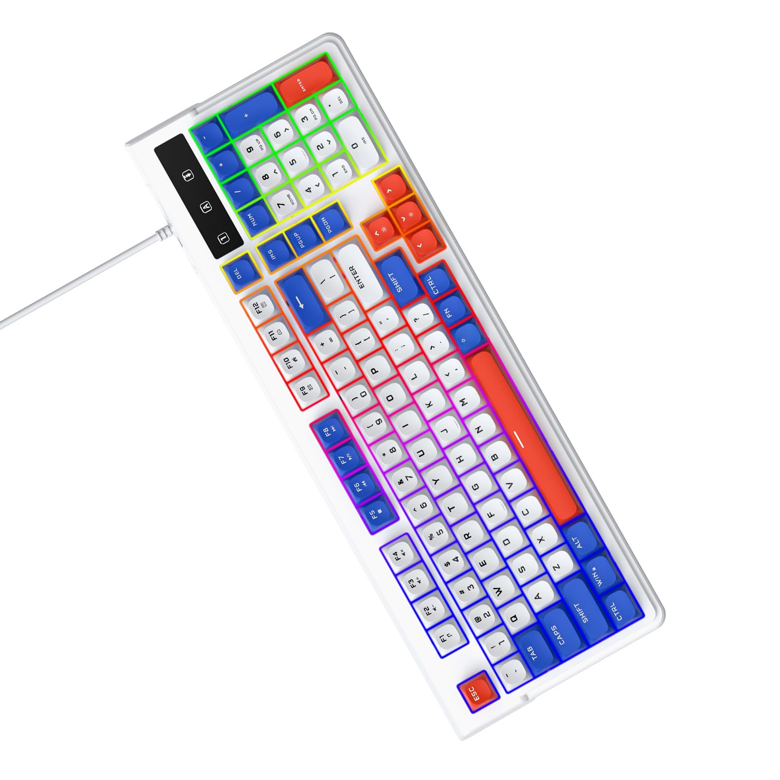 Generic Ergonomiczny Zestaw Myszy i Klawiatury z Podświetleniem RGB 98 Klawiszy Przewodowy USB do Gier 98SE/ME/2000/XP/Vista/7/10 (Niebieski Biały)