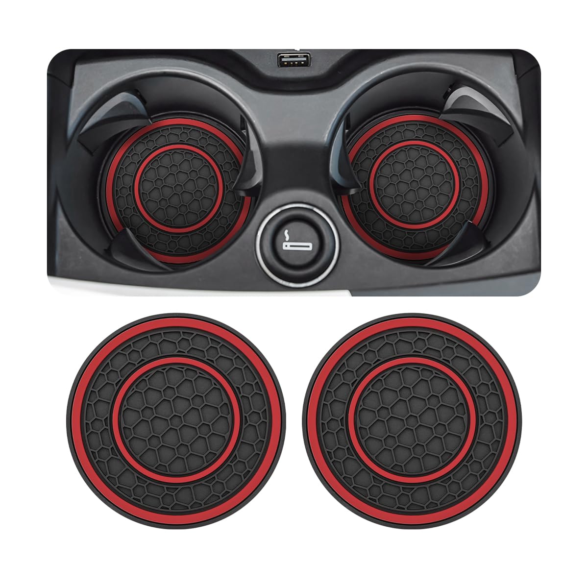 Osilly 2PCS 2.75 Inch Silicone Anti-Dust Cup Holder Coasters, Red