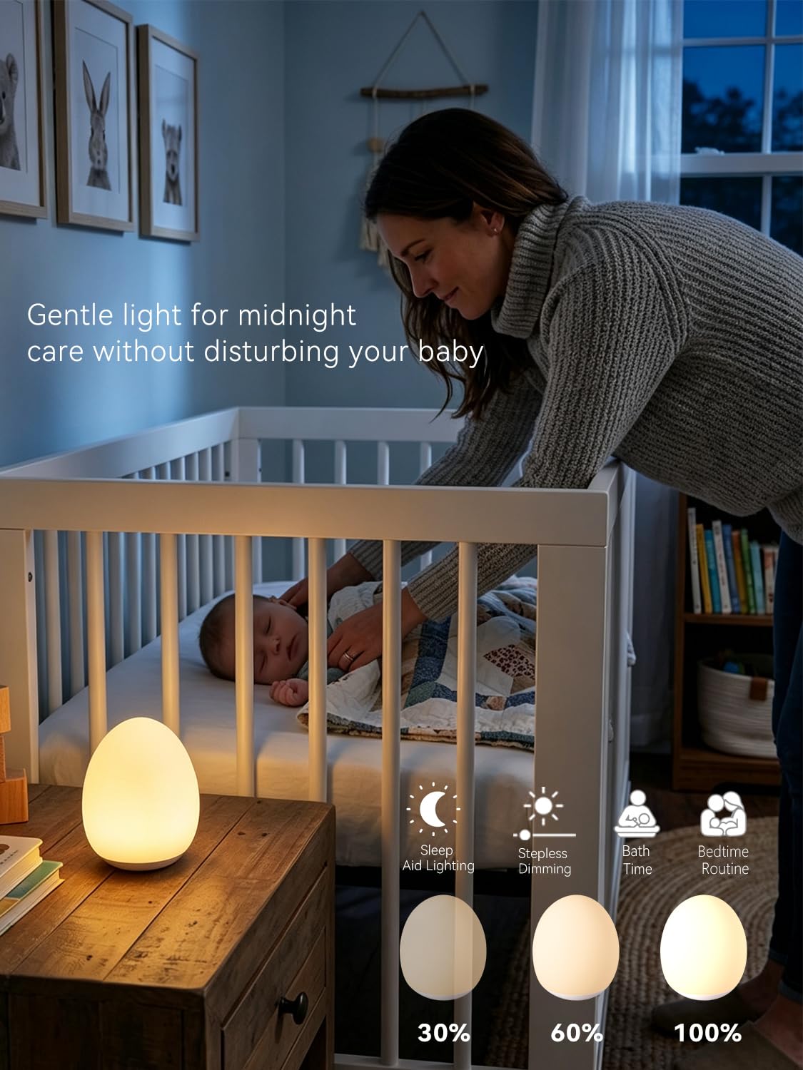 Luz nocturna de silicona para bebé, 7 luces de noche de huevo RGB para guardería, lámpara de noche portátil de atenuación de 3 niveles para lactancia, regalo para dormitorio de niños recién nacidos