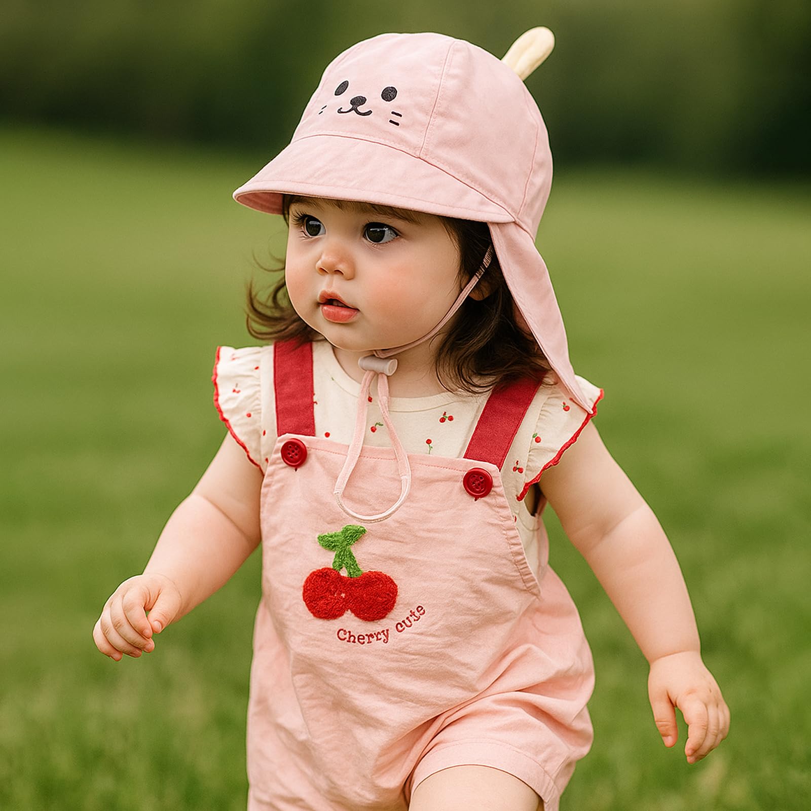 AYNKH Bebe Muslin Peaked Cap, kapelusz przeciwsłoneczny z ochroną szyi i uszu, ochrona UV (UPF 50+) Czapka unisex dla niemowląt i niemowląt, obwód głowy 38-46 cm (wełna)