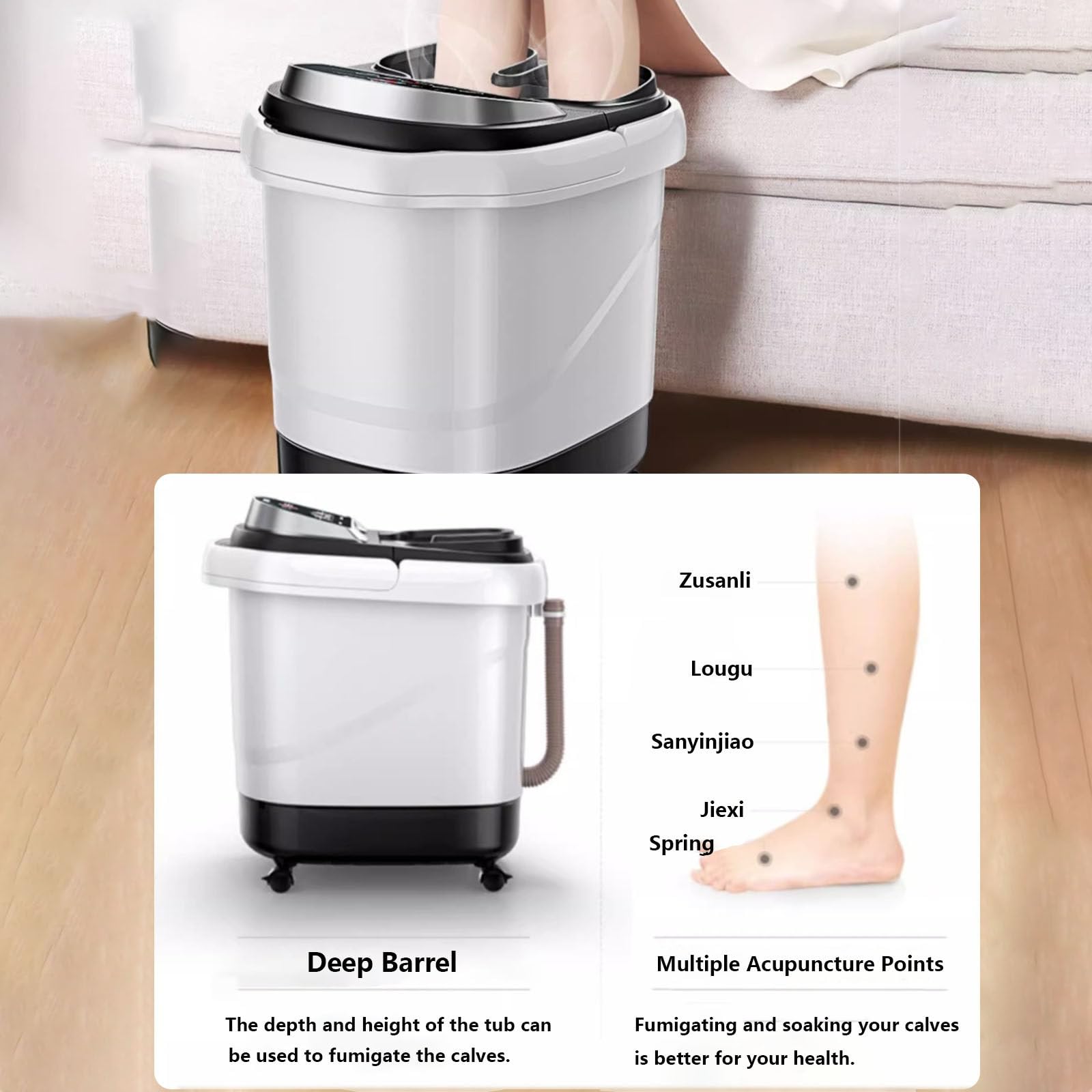 Vasca idromassaggio per i piedi, massaggiatore elettrico per i piedi, con funzione di massaggio e riscaldamento automatici, modalità di massaggio a pressione e impastamento