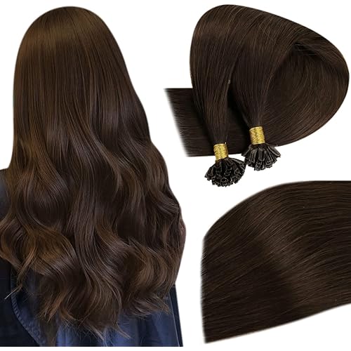 Easyouth Brown Hair Extensions U Tip Human Hair Pre Bonded Hair Extensions Darkest Brown Utip Human Hair Extensions Hot Fusion U Tips Hair Extensions #2 50g 16Inch 50s