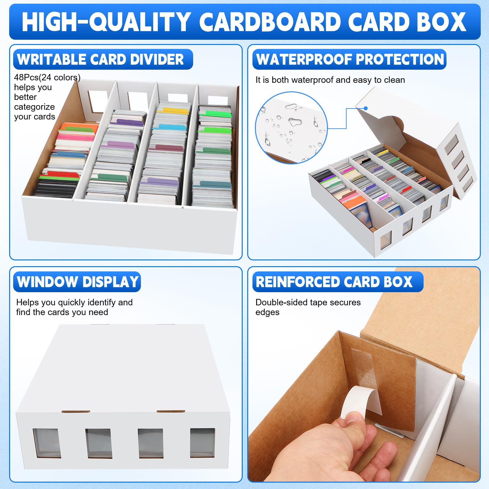 HIMOMO 6 Scatole Porta Carte Collezionabili a 4 File, Fino a 3120 Carte per Scatola, con 48 Divisori Colorati ed Etichette, per Carte TCG, Sportive, Bustine e Toploader