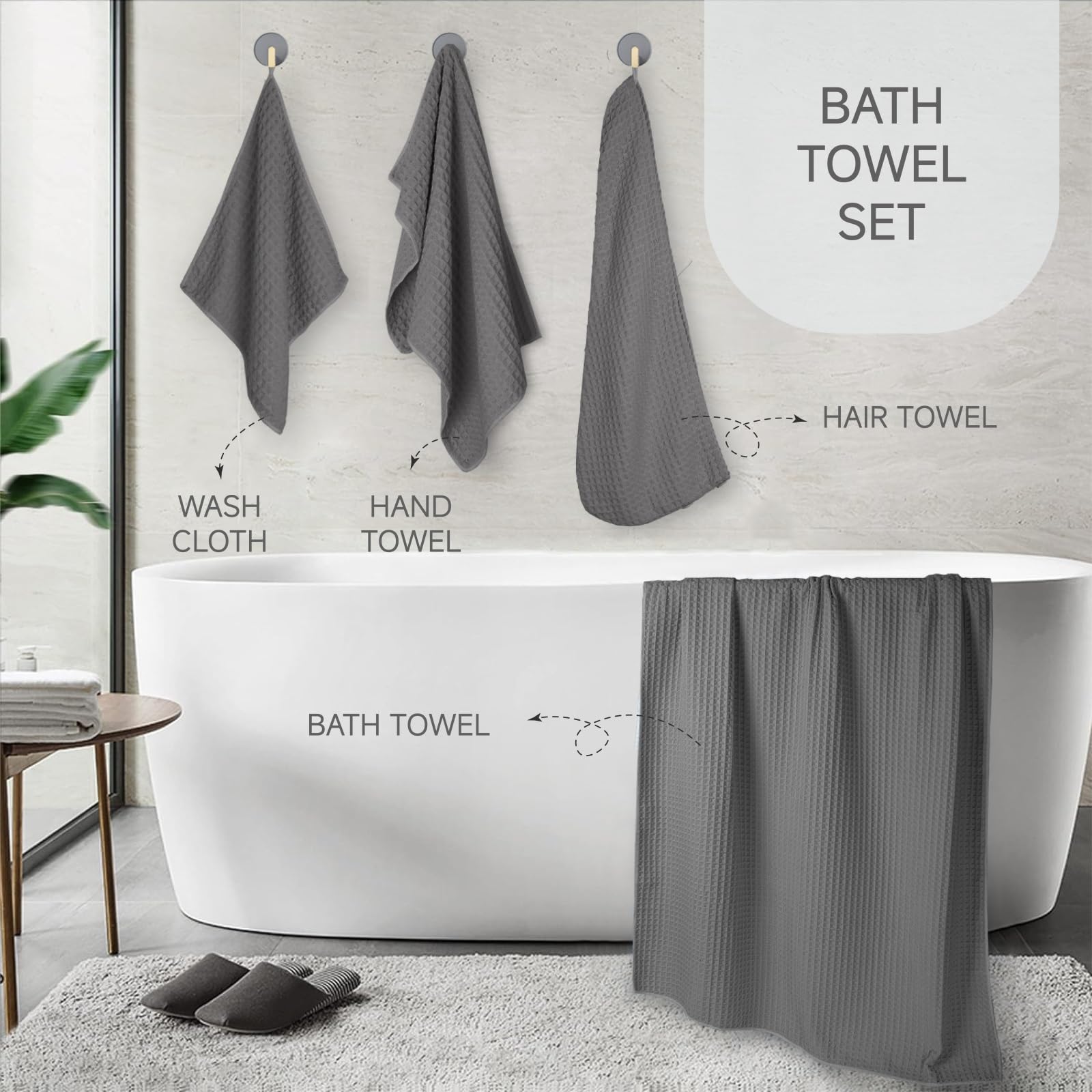 Lot de 4 serviettes de bain – 1 serviette de bain, 1 essuie-mains, 1 débarbouillette et 1 serviette à cheveux, serviette de bain surdimensionnée en microfibre non pelucheuse à séchage rapide – 177,8 x
