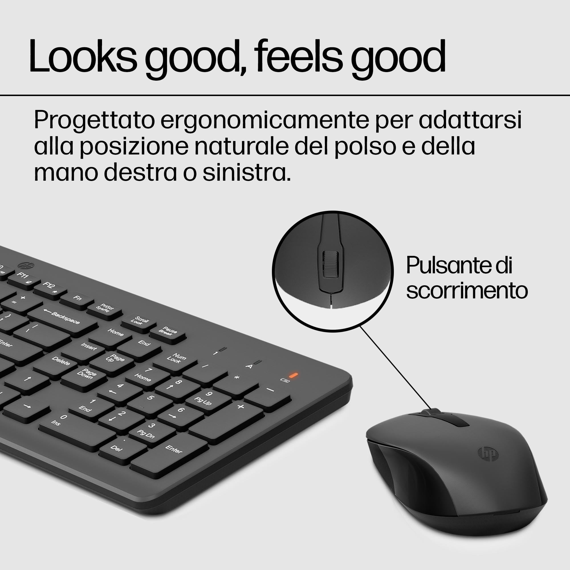 HP 330 Combo Tastiera e Mouse Wireless a 2,4 GHz, Indicatore LED Blocco Maiuscole, 12 combinazioni di tasti, Plug and Play, Mouse sensore ottico da 1600 DPI, Compatibile con Windows 10 e 11, Nera